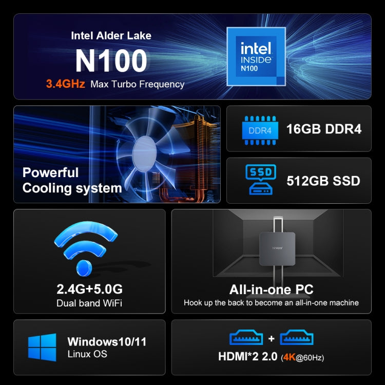 Ninkear N10 Windows 11 Bluetooth 4.2 Mini PC, 16GB+512GB, Intel Processor N100 Alder Lake-N(EU Plug) - free shipping - PMC Jewellery - Order now!