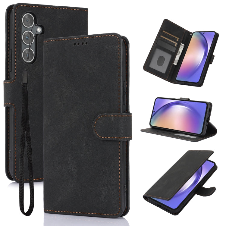 For Samsung Galaxy S25 5G Fantasy Skin-feel Calfskin Texture Leather Phone Case(Black)
