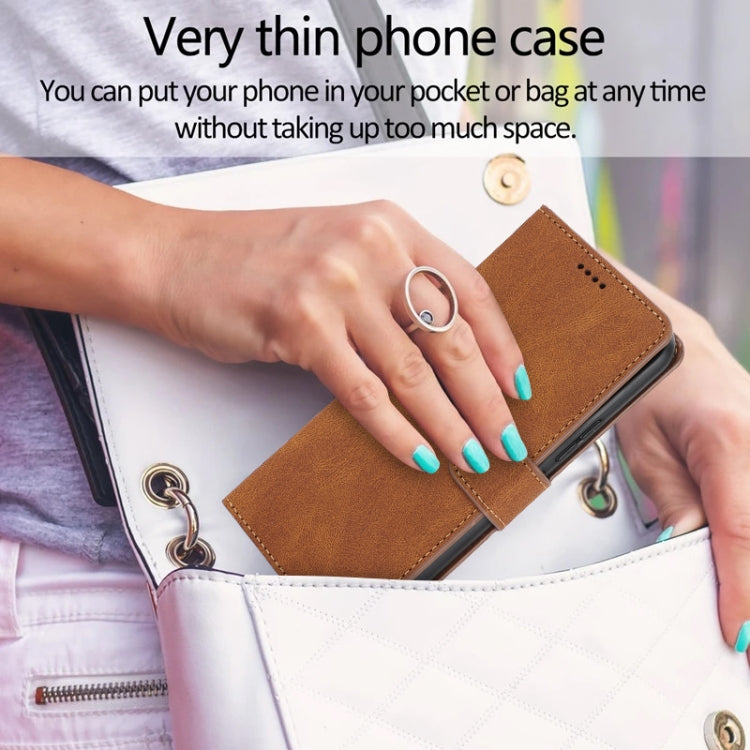 For Samsung Galaxy S25 5G Fantasy Skin-feel Calfskin Texture Leather Phone Case(Brown) - Galaxy S25 5G Cases by PMC TechLife | Online Shopping South Africa | PMC TechLife | Buy Now Pay Later Mobicred