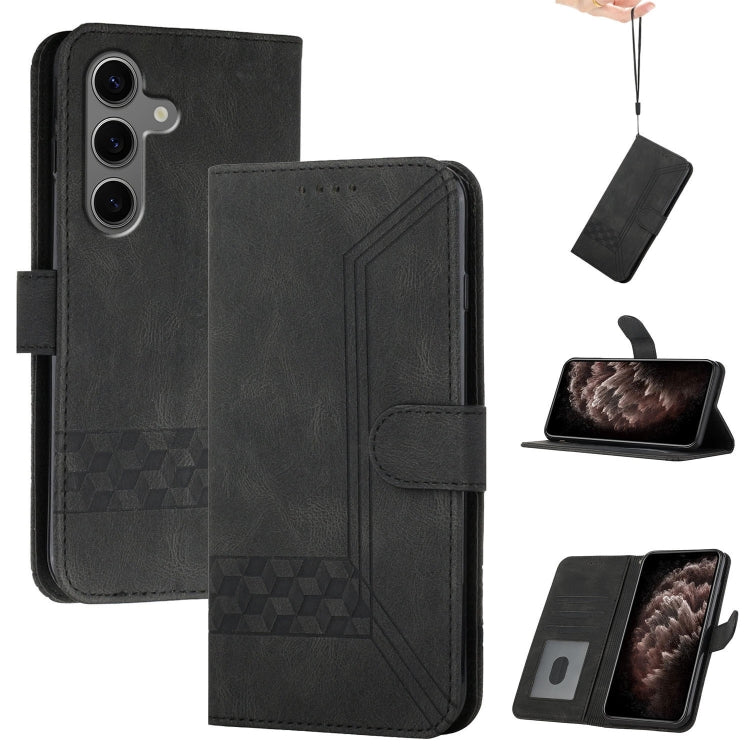 For Samsung Galaxy S25+ 5G Cubic Skin Feel Flip Leather Phone Case(Black)