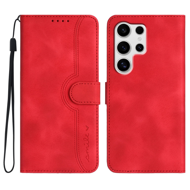 For Samsung Galaxy S25 Ultra 5G Heart Pattern Skin Feel Leather Phone Case(Red)