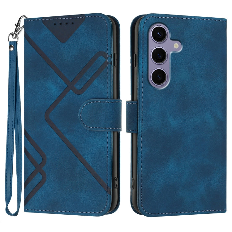 For Samsung Galaxy S25 5G Line Pattern Skin Feel Leather Phone Case(Royal Blue)