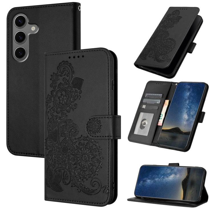 For Samsung Galaxy S25+ 5G Datura Flower Embossed Flip Leather Phone Case(Black)