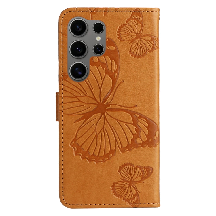 For Samsung Galaxy S25 Ultra 5G 3D Butterfly Embossed Pattern Flip Leather Phone Case(Yellow)