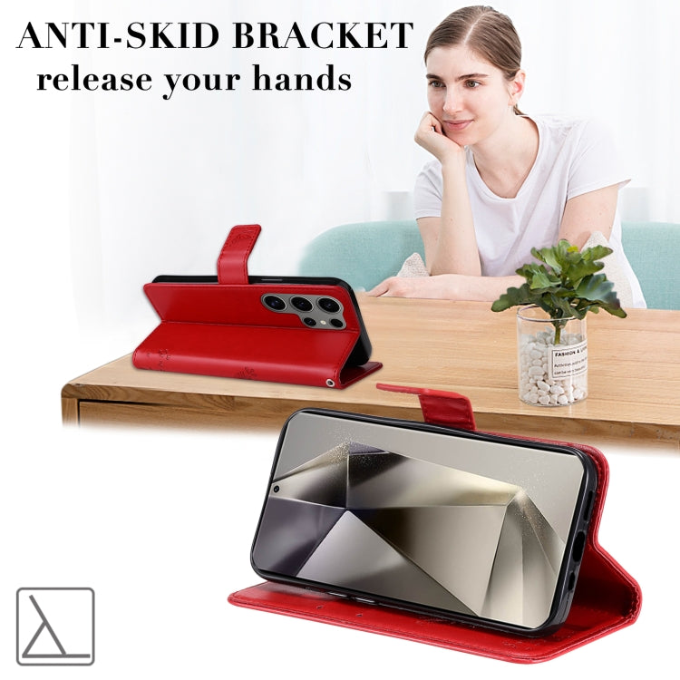 For Samsung Galaxy S25 Ultra 5G Tree & Cat Embossed Pattern Flip Leather Phone Case(Red) - Galaxy S25 Ultra 5G Cases by PMC Jewellery | Online Shopping South Africa | PMC Jewellery | Buy Now Pay Later Mobicred