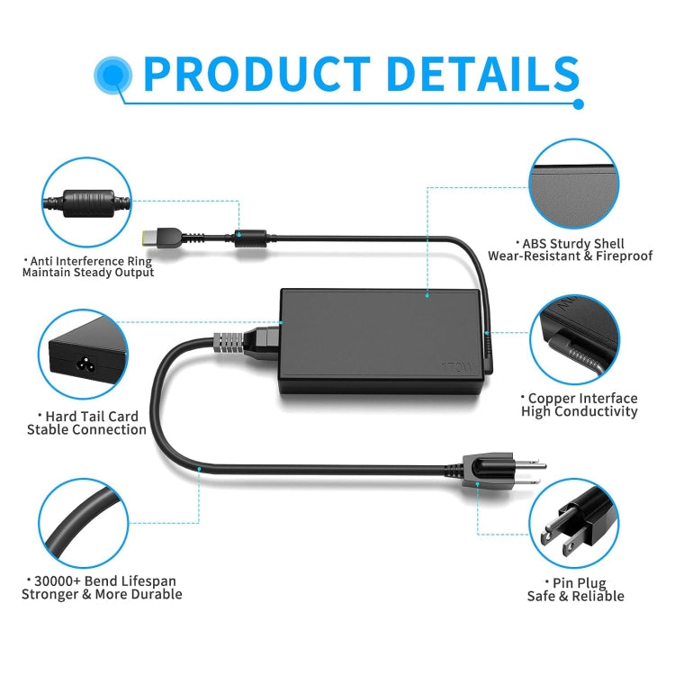 170W 20V 8.5A Laptop Notebook Power Adapter For Lenovo USB Jack, Plug:EU Plug - For Lenovo by PMC Jewellery | Online Shopping South Africa | PMC Jewellery | Buy Now Pay Later Mobicred