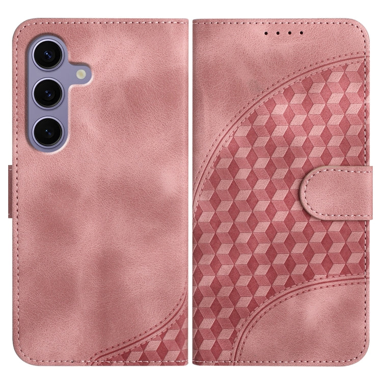For Samsung Galaxy S25 5G Elephant Head Embossed Phone Leather Case with Lanyard(Pink)