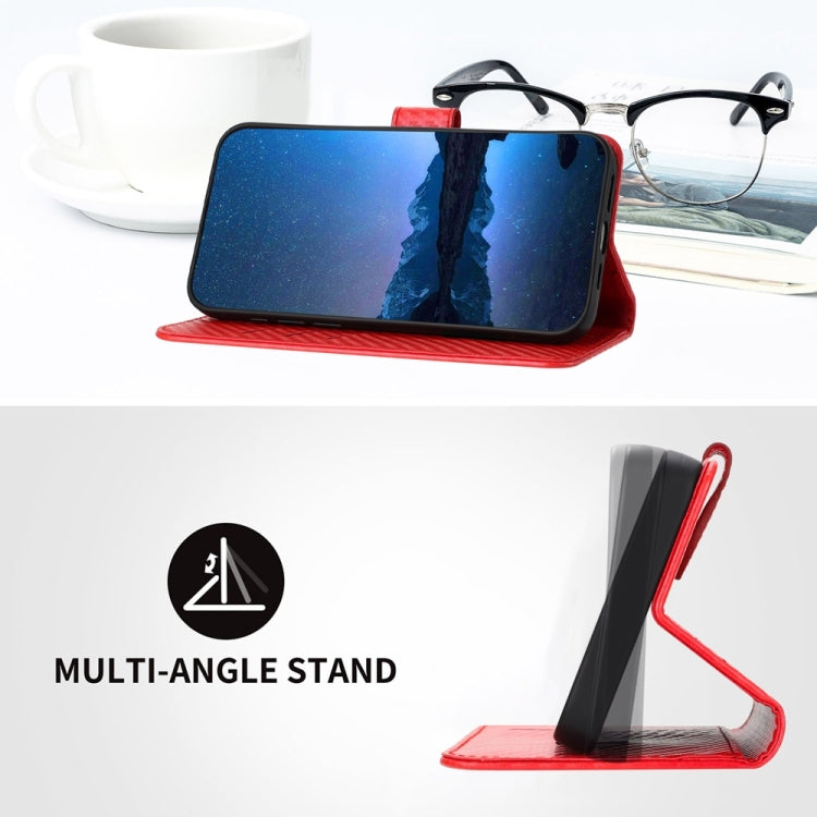 For Samsung Galaxy S25 5G YX0070 Carbon Fiber Buckle Leather Phone Case with Lanyard(Red)