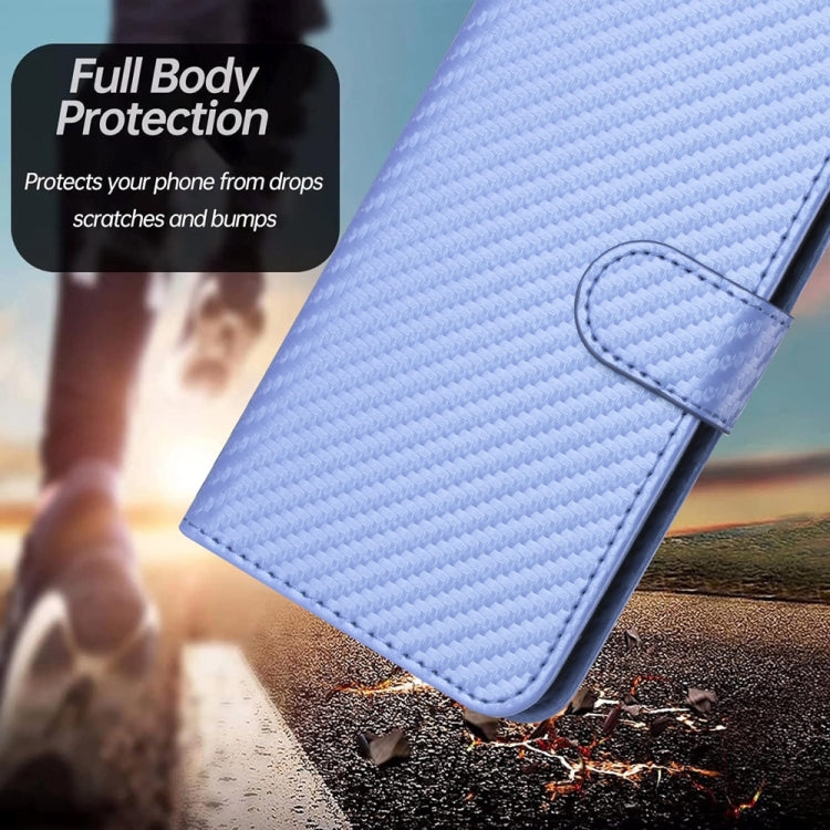 For Samsung Galaxy S25 Ultra 5G YX0070 Carbon Fiber Buckle Leather Phone Case with Lanyard(Light Purple)