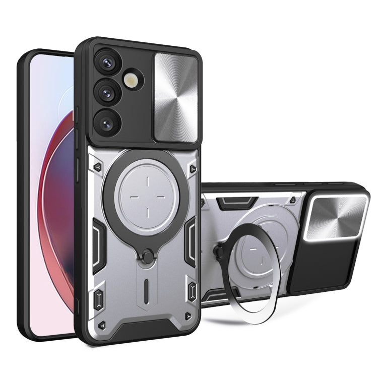 For Samsung Galaxy S25+ 5G CD Texture Sliding Camshield Magnetic Holder Phone Case(Silver)