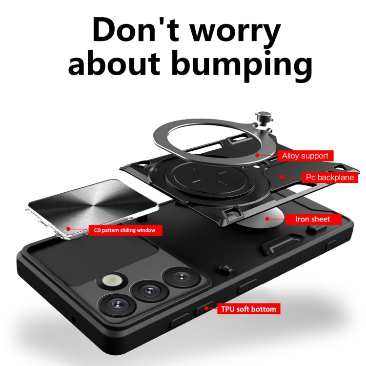 For Samsung Galaxy S25 5G CD Texture Sliding Camshield Magnetic Holder Phone Case(Silver)