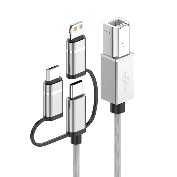 3 in 1 8 Pin, Type-C, Micro USB to USB-B MIDI Instruments Printer Cable, Length: 1m, Length:1m(Silver)
