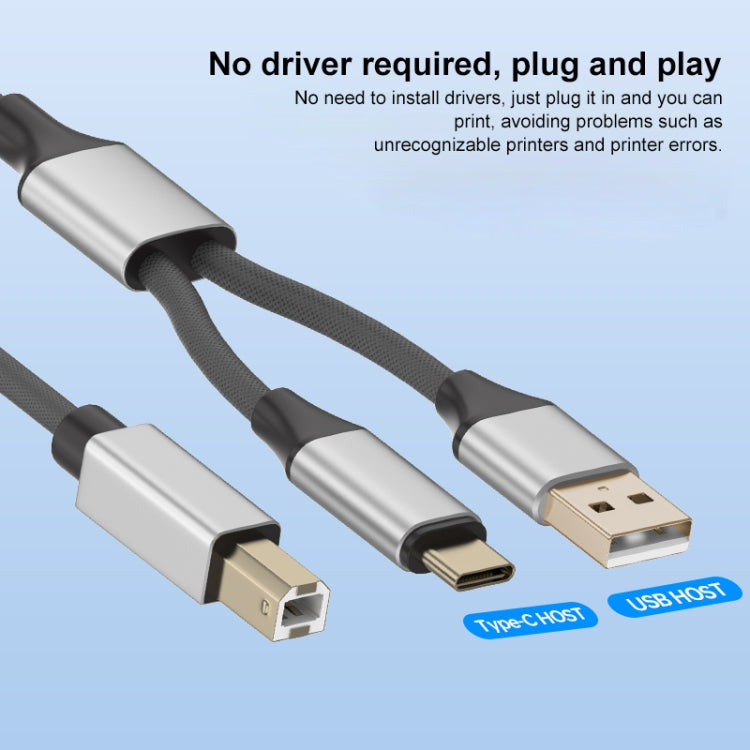 2 in 1 Type-C and USB-A to USB-B MIDI Instruments Printer Cable, Length: 1m, Length:1m(White)