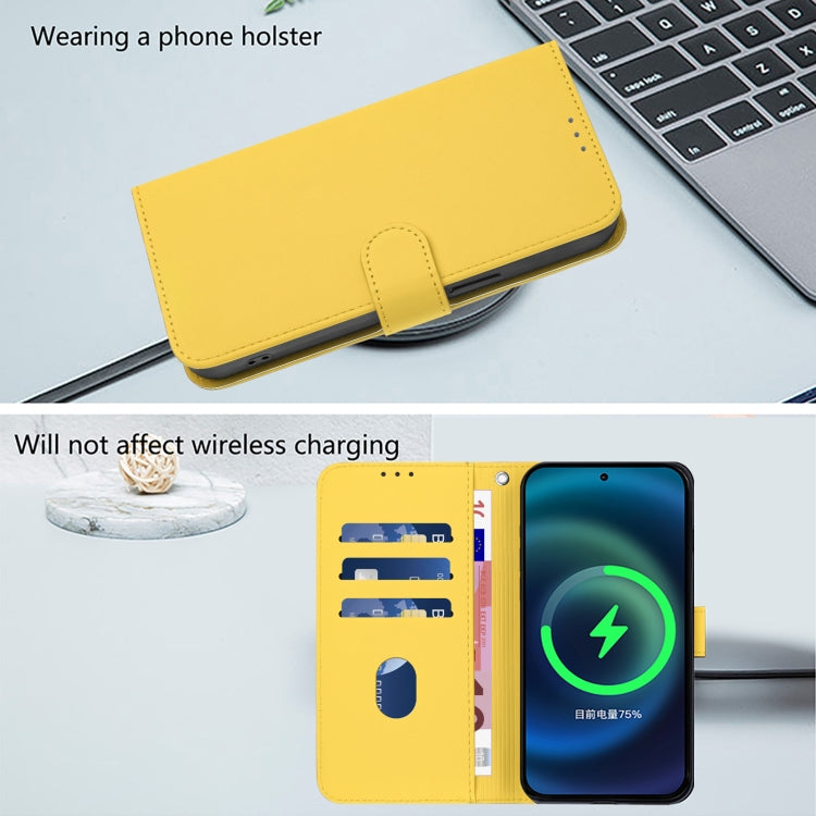 For iPhone 16e Skin Feel Solid Color Leather Phone Case with Lanyard(Lemon Yellow) - iPhone 16e Cases by PMC TechLife | Online Shopping South Africa | PMC TechLife | Buy Now Pay Later Mobicred