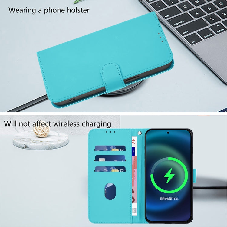 For iPhone 16e Skin Feel Solid Color Leather Phone Case with Lanyard(Lake Blue) - iPhone 16e Cases by PMC TechLife | Online Shopping South Africa | PMC TechLife | Buy Now Pay Later Mobicred