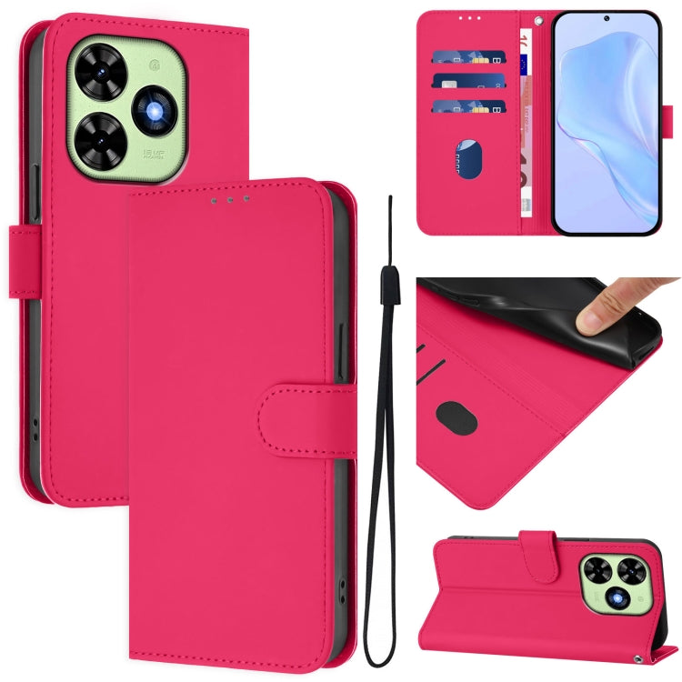 For Tecno Spark Go 2024 4G Skin Feel Solid Color Leather Phone Case with Lanyard(Rose Red)
