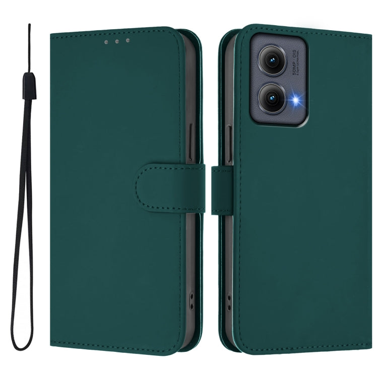 For Motorola Edge 5G 2024 Skin Feel Solid Color Leather Phone Case with Lanyard(Dark Green)