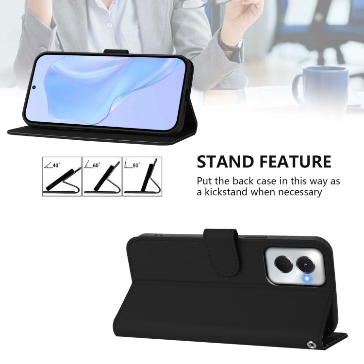 For Motorola Moto G Power 5G 2024 Skin Feel Solid Color Leather Phone Case with Lanyard(Black)