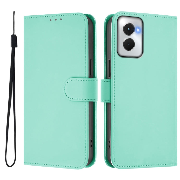 For Motorola Moto G Power 5G 2024 Skin Feel Solid Color Leather Phone Case with Lanyard(Mint Green)
