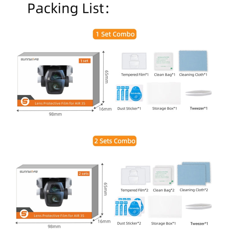 For DJI Air 3S Sunnylife Tempered Glass Film Lens Protector, Quantity:1 Set(Transparent) - free shipping - PMC TechLife - Order now!