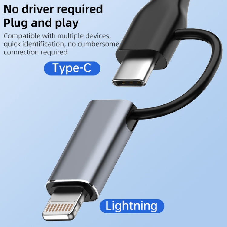 ADS-619 2 in 1 Type-C and 8 Pin to USB 3.0 OTG Adapter(Black)