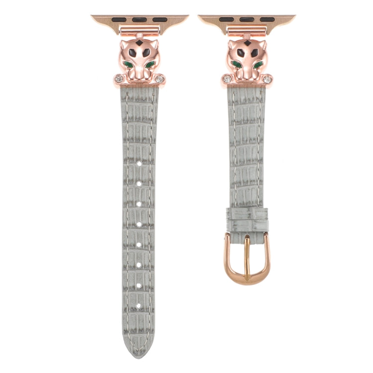 For Apple Watch 42mm / 41mm / 40mm / 38mm Leopard Head Bamboo Texture Leather Watch Band(Rose Gold Grey)