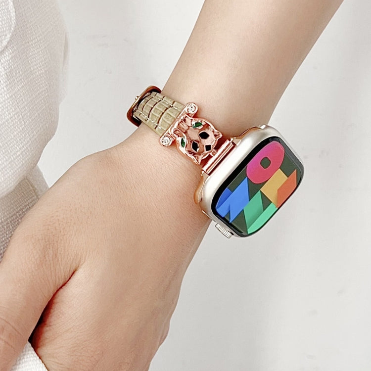 For Apple Watch 46mm / 49mm / 45mm / 44mm Leopard Head Bamboo Texture Leather Watch Band(Rose Gold White) - free shipping - PMC TechLife - Order now!