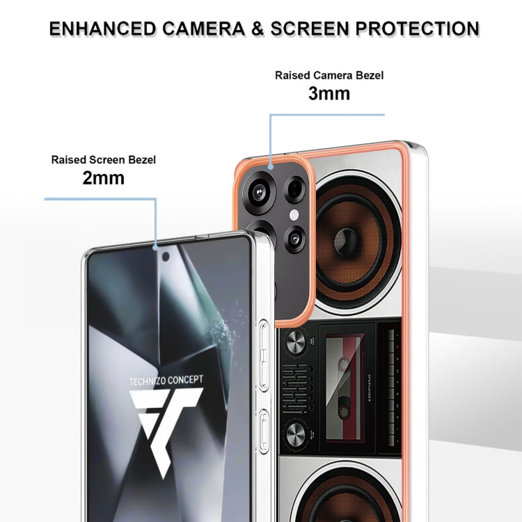 For Samsung Galaxy S25 Ultra 5G Electroplating Marble Dual-side IMD Phone Case(Retro Radio)