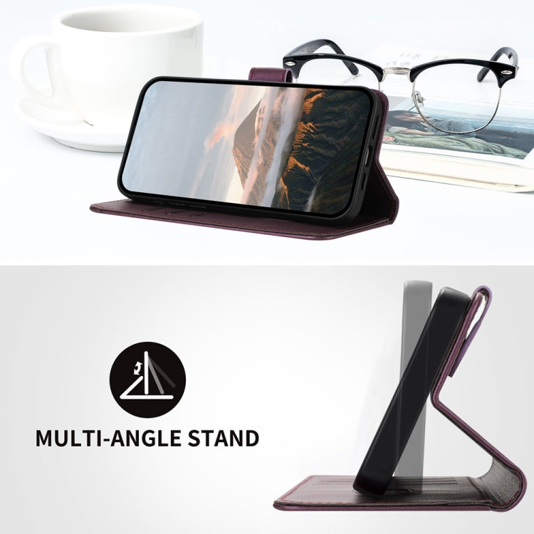For iPhone 16e Triangle Pattern Buckle Clasp Leather Phone Case(Dark Purple)