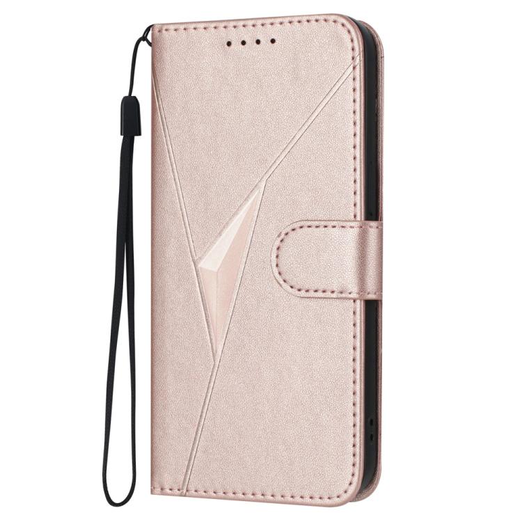 For iPhone 17 Triangle Pattern Buckle Clasp Leather Phone Case(Rose Gold)