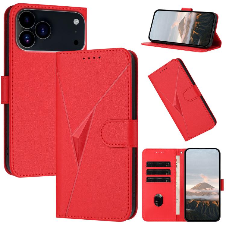 For iPhone 17 Pro Max Triangle Pattern Buckle Clasp Leather Phone Case(Red)