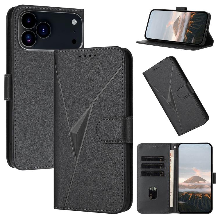 For iPhone 17 Pro Triangle Pattern Buckle Clasp Leather Phone Case(Black)