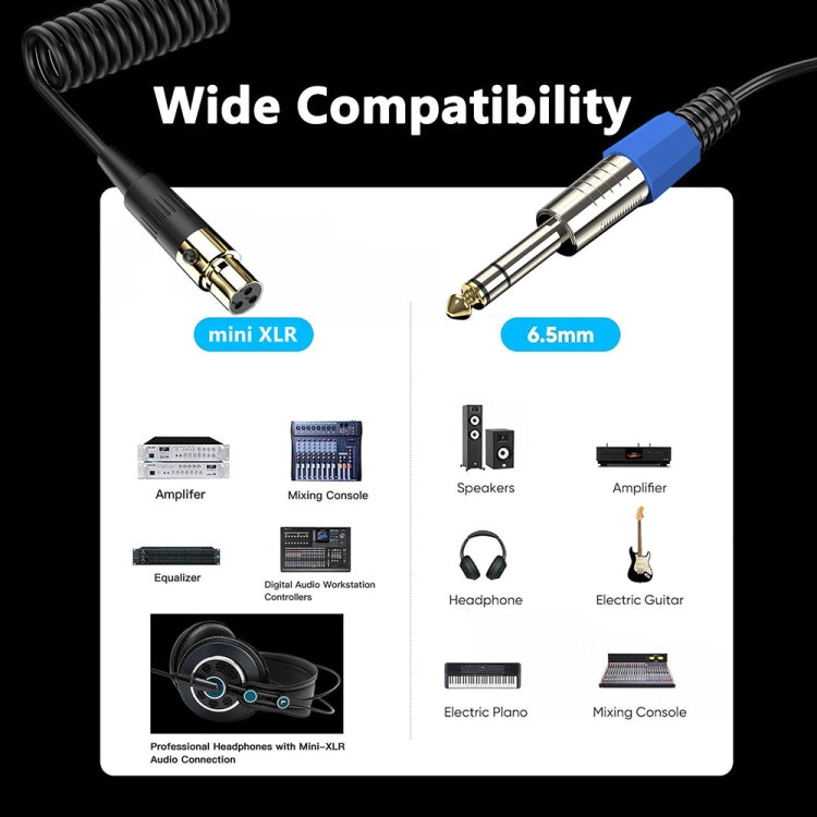 Mini 3 Pin XLR to 6.35mm Stereo Microphone Aux Audio Cable Coiled Adapter Cable, Length: 0.5m(Black) - Microphone Audio Cable & Connector by PMC Jewellery | Online Shopping South Africa | PMC Jewellery | Buy Now Pay Later Mobicred