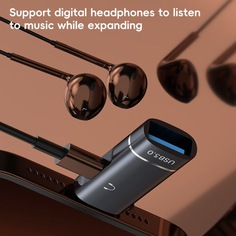 2 in 1 8 Pin to USB and Type-C Earphone Adapter(Black)