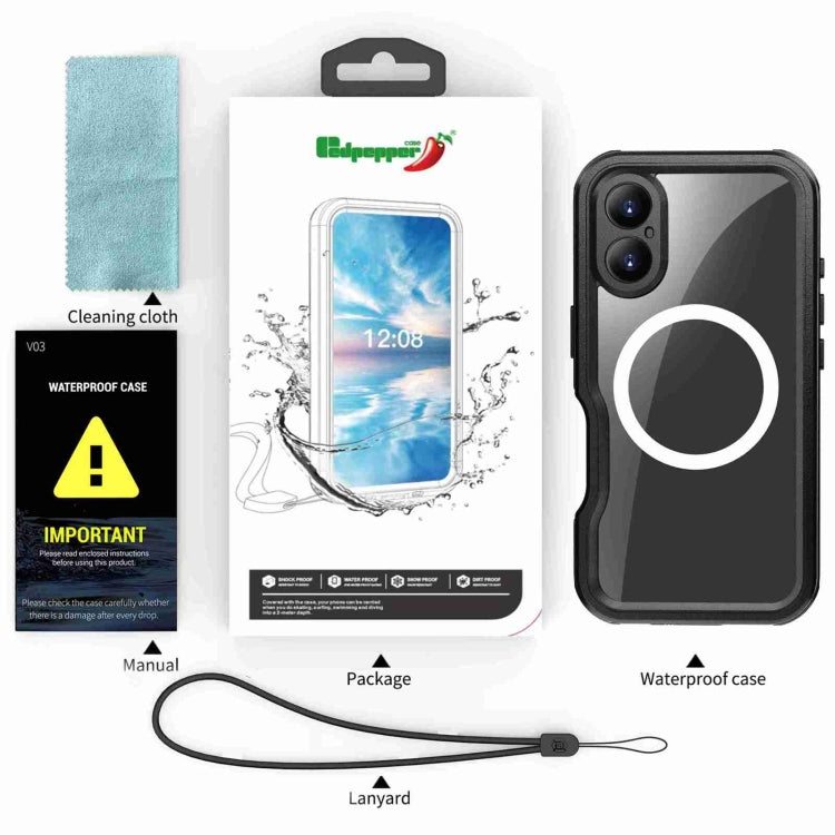 For iPhone 16 Plus RedPepper IP68 Waterproof Triple-proof MagSafe Phone Case(Black) - free shipping - PMC Jewellery - Order now!