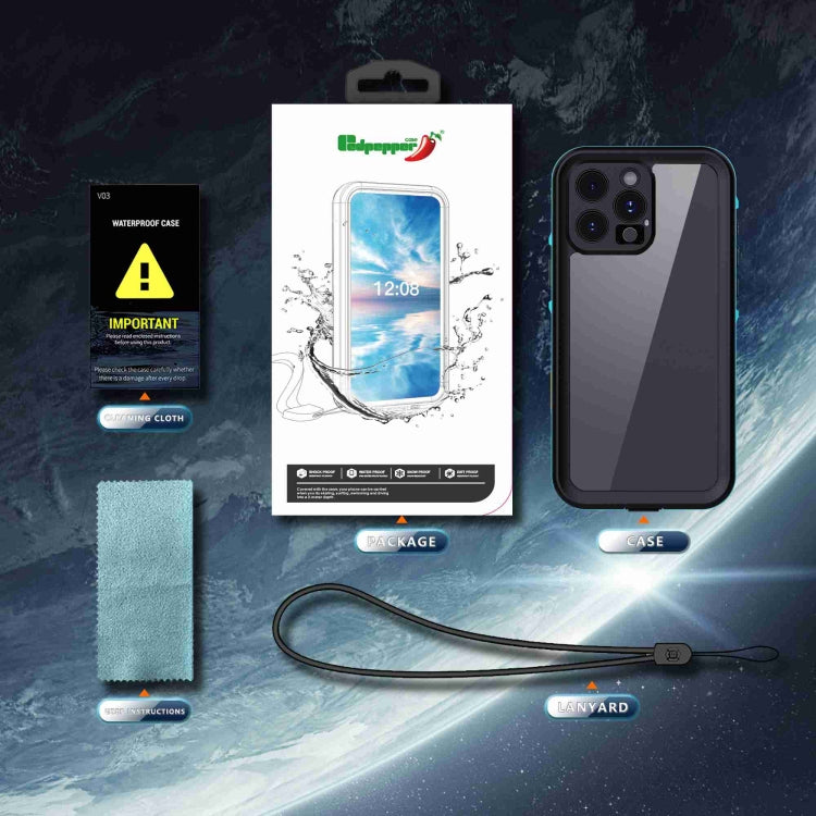 For iPhone 16 Pro Max RedPepper Transparent Dot IP68 Waterproof Triple-proof Phone Case(Black Blue) - free shipping - PMC Jewellery - Order now!