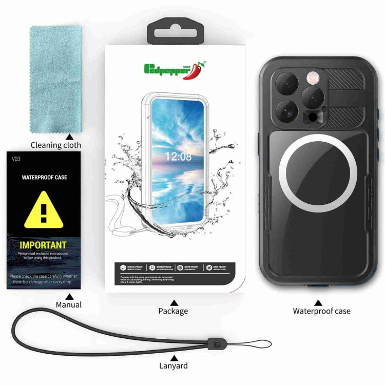 For iPhone 16 Pro Max RedPepper IP68 Waterproof Triple-proof MagSafe Phone Case(Black) - free shipping - PMC Jewellery - Order now!