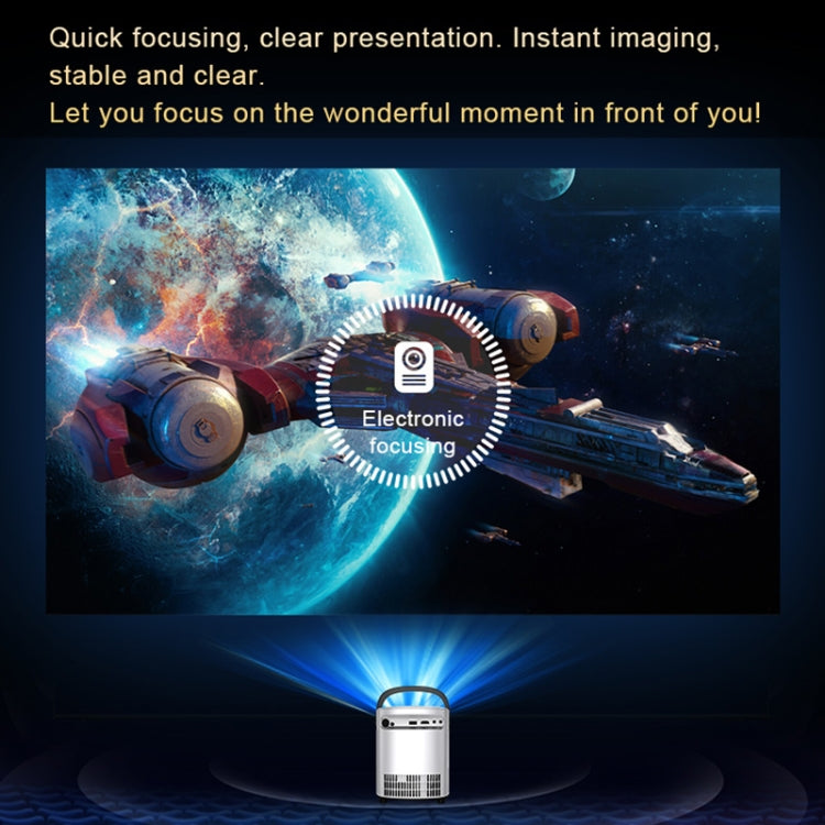 T-2 1920 x 1080P 240ANSI HiSilicon 352 Android 9.0 Portable Projector, UK Plug(White)