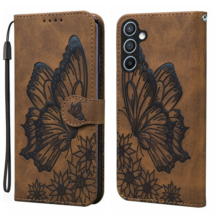 For Samsung Galaxy S25 5G Retro Skin Feel Butterflies Embossing Horizontal Flip Leather Phone Case(Brown)