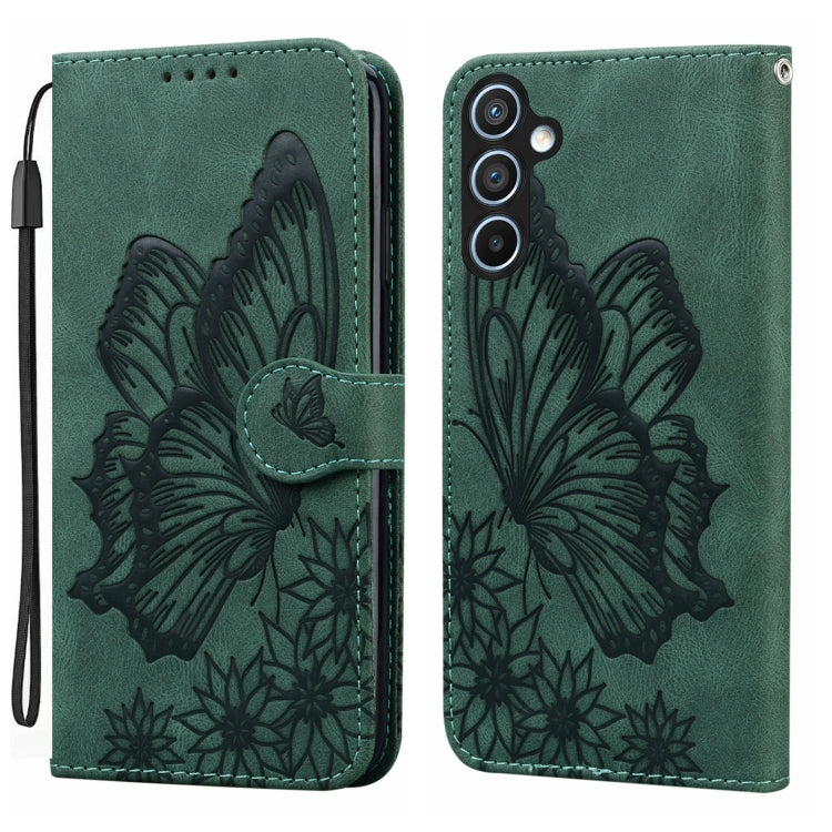 For Samsung Galaxy S25+ 5G Retro Skin Feel Butterflies Embossing Horizontal Flip Leather Phone Case(Green)