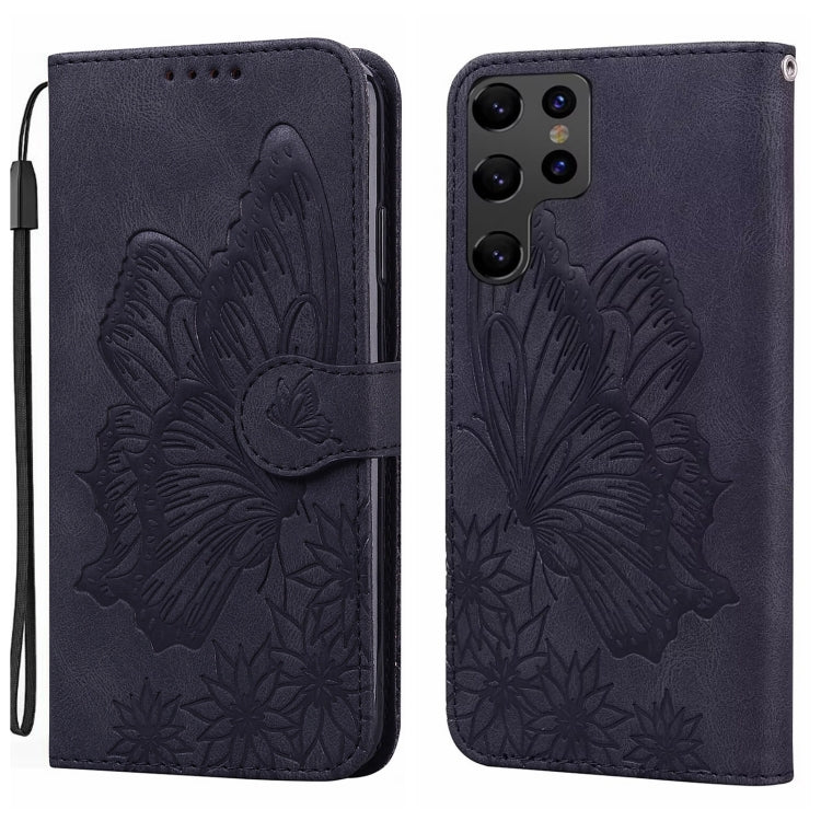 For Samsung Galaxy S25 Ultra 5G Retro Skin Feel Butterflies Embossing Horizontal Flip Leather Phone Case(Black)