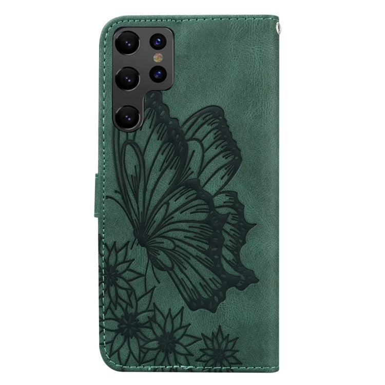 For Samsung Galaxy S25 Ultra 5G Retro Skin Feel Butterflies Embossing Horizontal Flip Leather Phone Case(Green)
