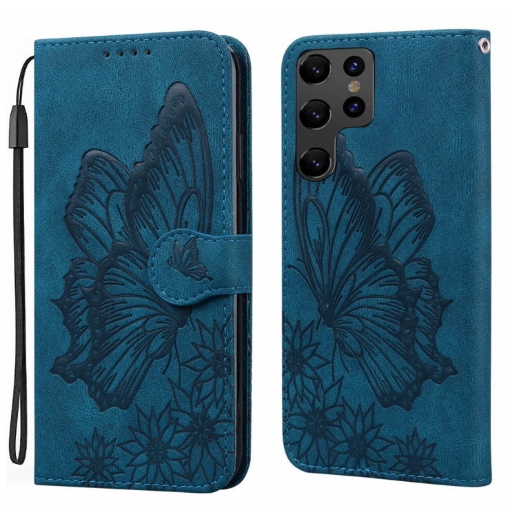 For Samsung Galaxy S25 Ultra 5G Retro Skin Feel Butterflies Embossing Horizontal Flip Leather Phone Case(Blue)