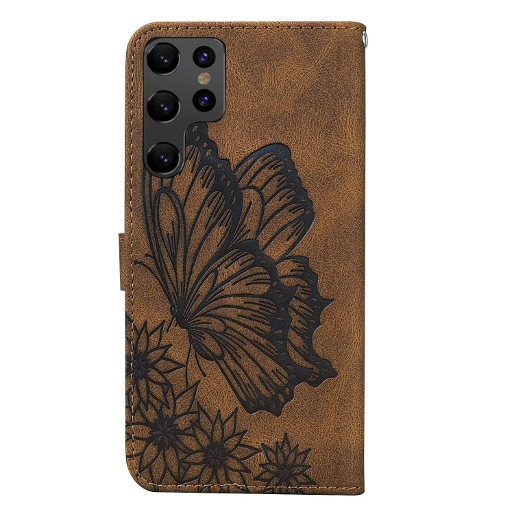 For Samsung Galaxy S25 Ultra 5G Retro Skin Feel Butterflies Embossing Horizontal Flip Leather Phone Case(Brown)