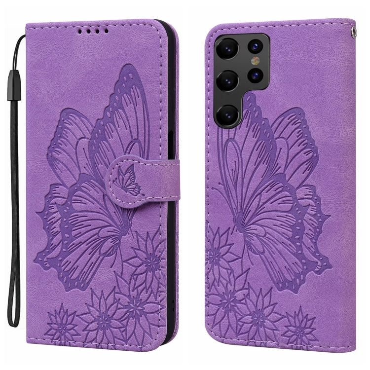 For Samsung Galaxy S25 Ultra 5G Retro Skin Feel Butterflies Embossing Horizontal Flip Leather Phone Case(Purple)