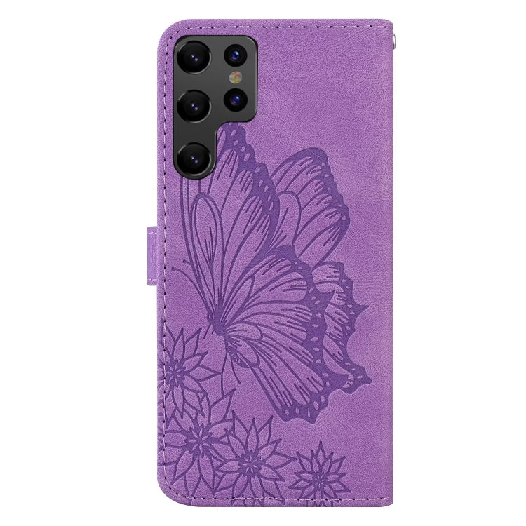 For Samsung Galaxy S25 Ultra 5G Retro Skin Feel Butterflies Embossing Horizontal Flip Leather Phone Case(Purple)