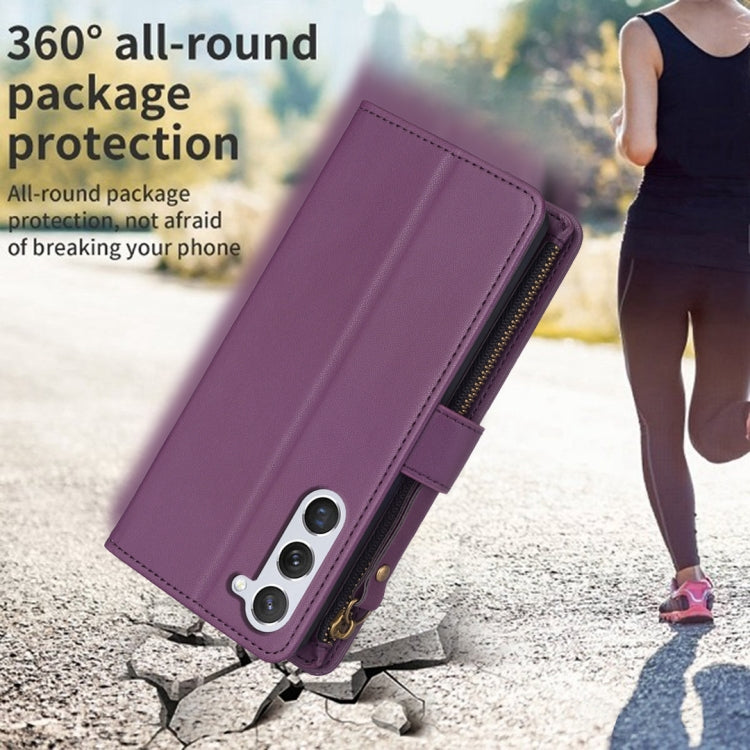 For Samsung Galaxy S25 5G 9 Card Slots Zipper Wallet Leather Flip Phone Case(Dark Purple) - Galaxy S25 5G Cases by PMC TechLife | Online Shopping South Africa | PMC TechLife | Buy Now Pay Later Mobicred