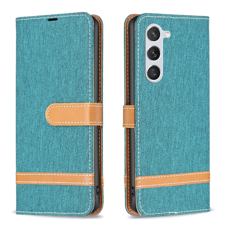For Samsung Galaxy S25 5G Color Block Denim Texture Leather Phone Case(Green)