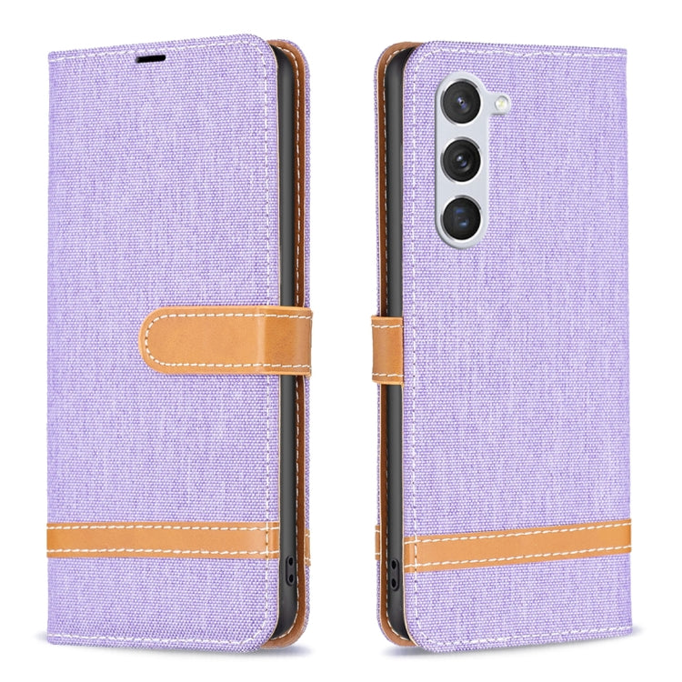 For Samsung Galaxy S25 5G Color Block Denim Texture Leather Phone Case(Purple)