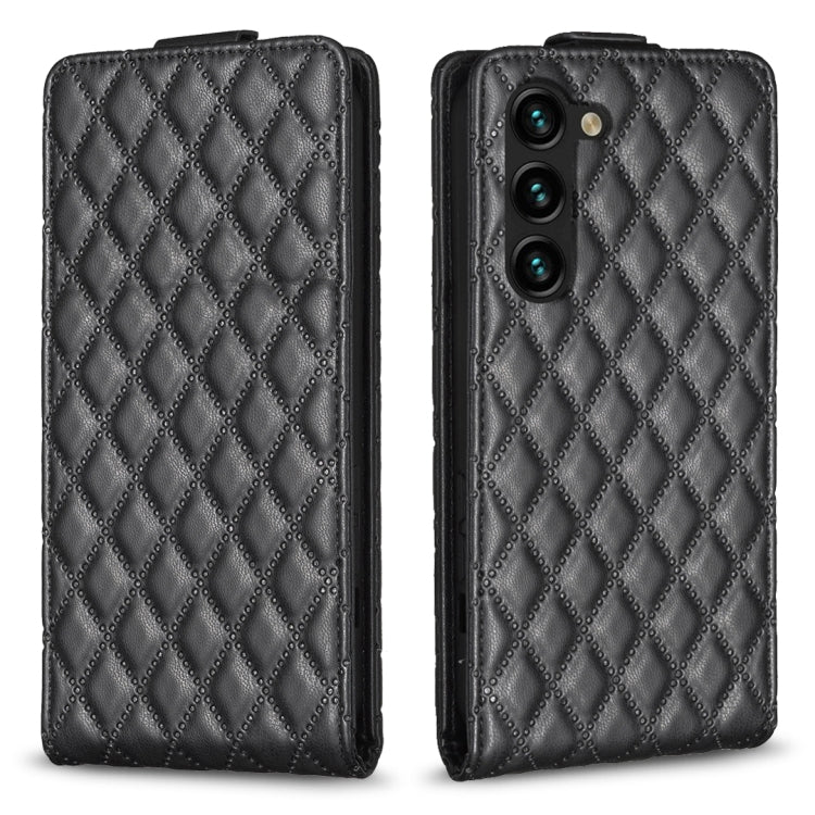 For Samsung Galaxy S25+ 5G Diamond Lattice Vertical Flip Leather Phone Case(Black)